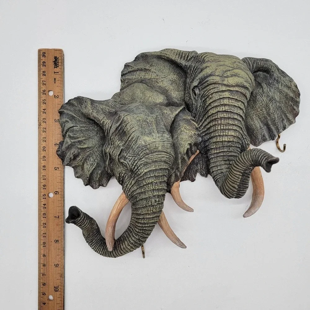 Elephant Head Wall Hanging Statue Key Hanger 3D Resin Life Like EUC